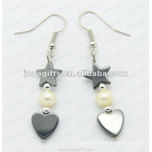 Fashion Hematite Heart Beads Earring;hematite beads and silver color earring findings hematite earrings 2pcs/set